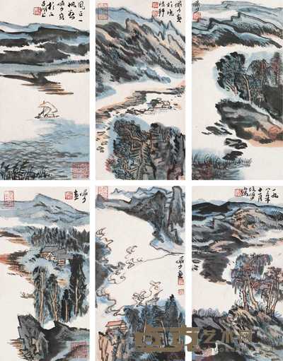 陆俨少 1983年作 山水 册页（六开） 33×17cm×6